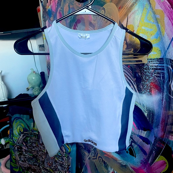 Vintage White and Blue Adidas Crop Top - Picture 1 of 1